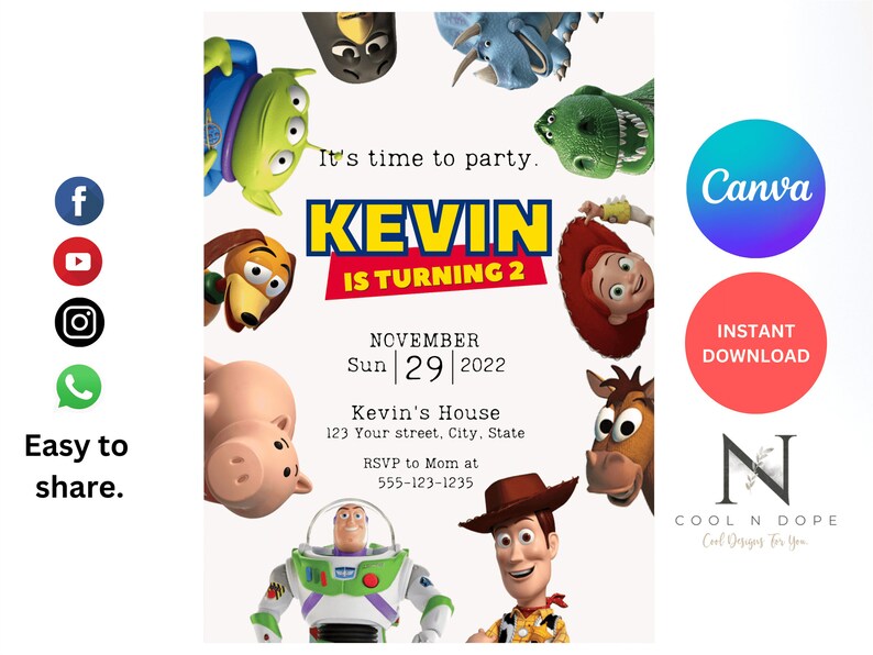 Kids Editable Toy Story Birthday Invitation Template, Printable