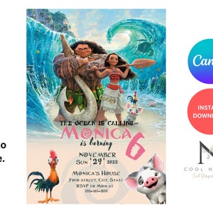 DIY Editable Invitation - Moana Party Invitation Print Yourself, Moana Birthday Invitation DIY, Moana Party Printable Invitation, Moana