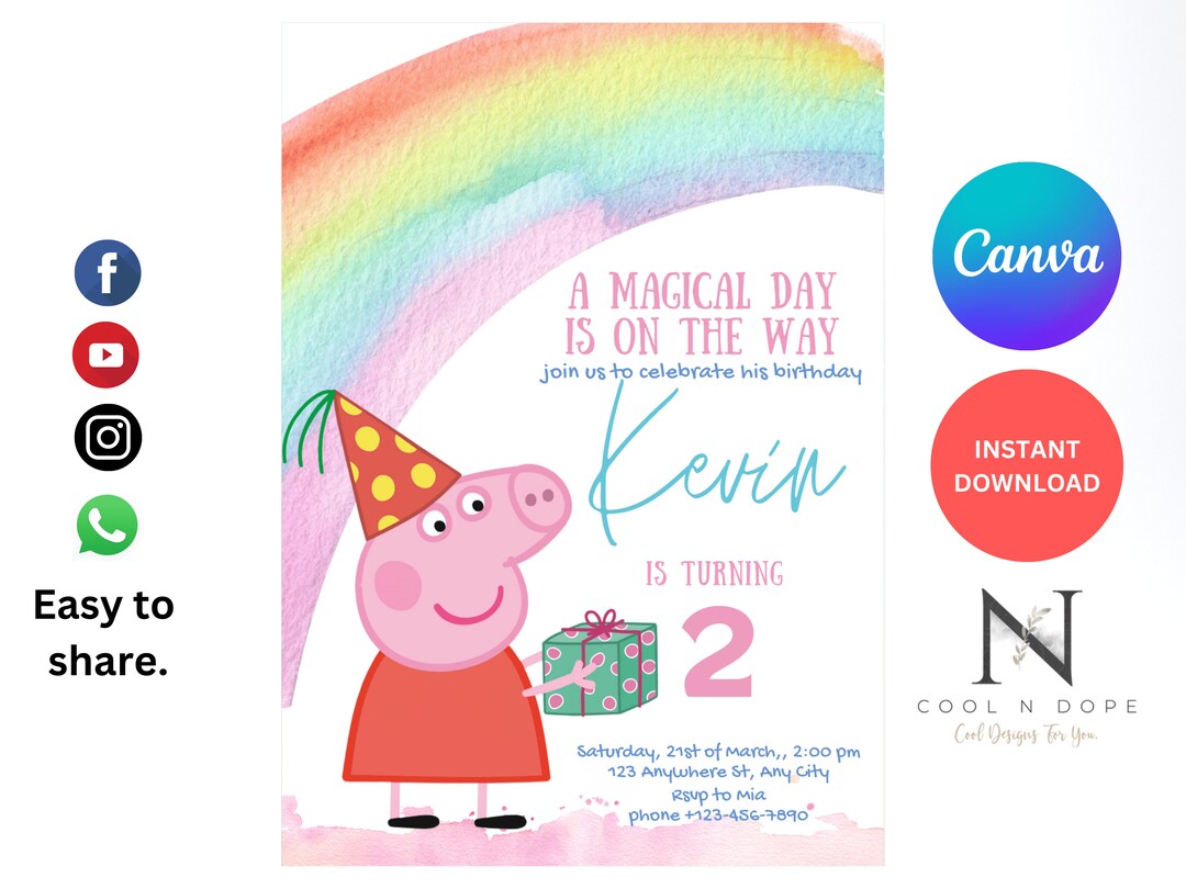 Peppa Pig Birthday Invitation Peppa Pig Invitation Peppa Pig Party Kids Invite Printable and ...