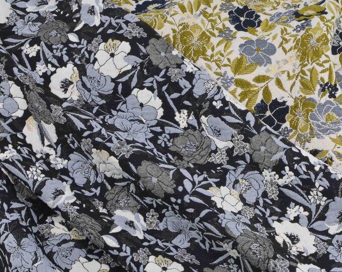 Brocade, designer fabric, jacquard, golden, glitter, light blue - Hilco Claude