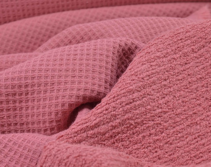 Frotteestoff mit Waffelpiquérückseite aus Baumwolle uni rosa - 140cm breit - Stoff beidseitig verwendbar, UNI