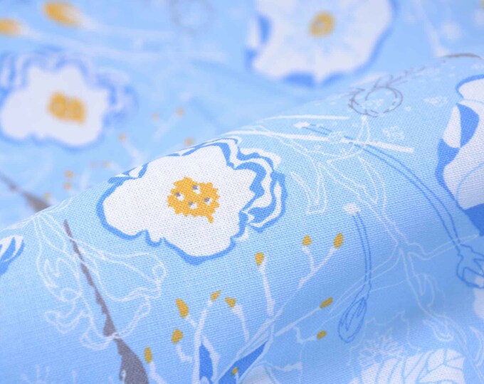 Baumwollstoff Lindau hellblau mit Blumen von Westfalenstoffe - 150cm breit - Stoff glatt, gemustert