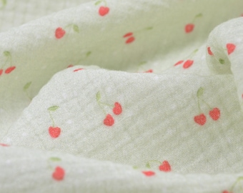 Muslin children's cherries, green and red cherries by Hilco - 140 cm wide - matte patterned fabric