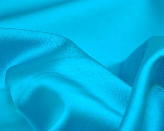 Evening wear satin stretch fabric plain in turquoise - 140 cm wide - fabric smooth UNI