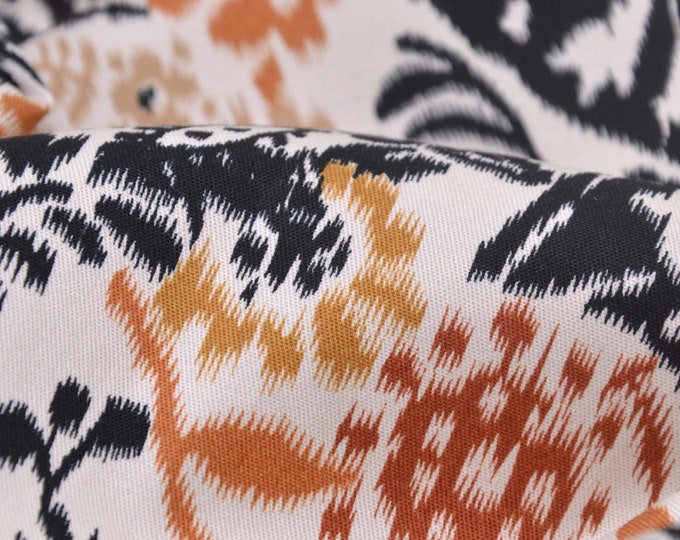 Stretch cotton trouser fabric, pixels, leaves, beige, black - 140 cm wide - smooth, patterned fabric