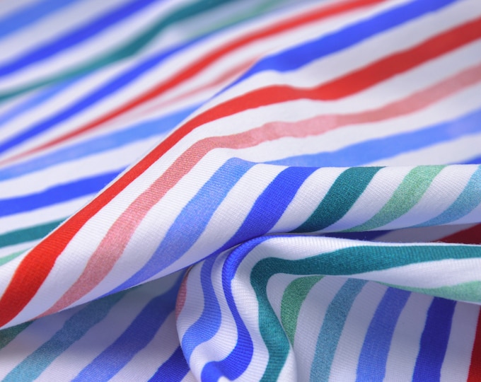 Children's jersey Ocean Stripe stripes red, blue, white made of cotton by Hilco - 150 cm wide - fabric patterned, stripes