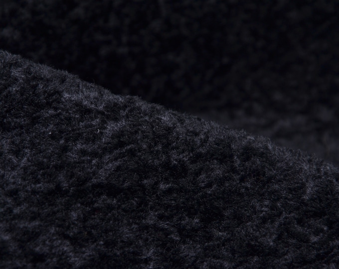 Coat fabric faux fur, teddy fur, teddy fabric, black - 145 cm wide - fabric slightly shiny, UNI
