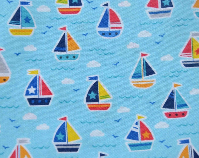 Maritim, Schiffe, Segelboote, Baumwolldruck, Meer, blau - Makower 2439 T