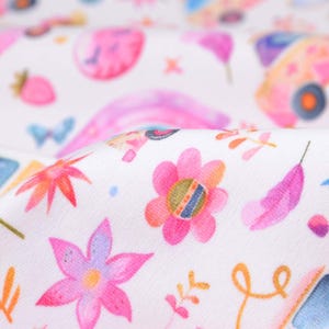 Children's jersey with unicorn, flowers, rainbow, pink by Hilco - 150 cm wide - smooth, patterned fabric