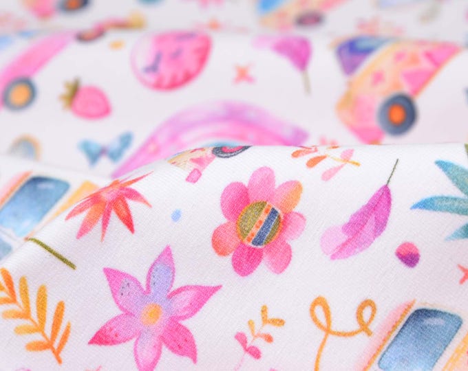 Children's jersey fabric with unicorn, flowers, rainbow, pink by Hilco - 150 cm wide - smooth, patterned fabric