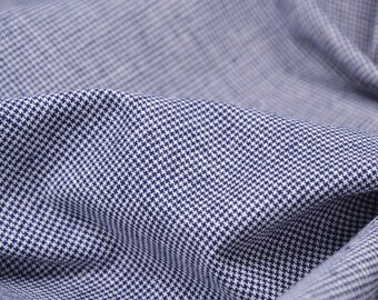 Cotton/linen houndstooth trouser fabric, blue - 150 cm wide - patterned houndstooth fabric