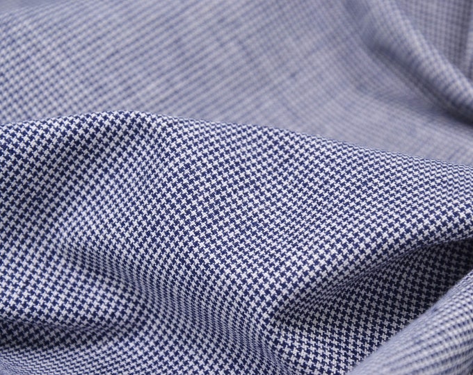 Hosenstoff Baumwolle, Leinen Hahnentritt blau - 150cm breit - Stoff gemustert Hahnentritt