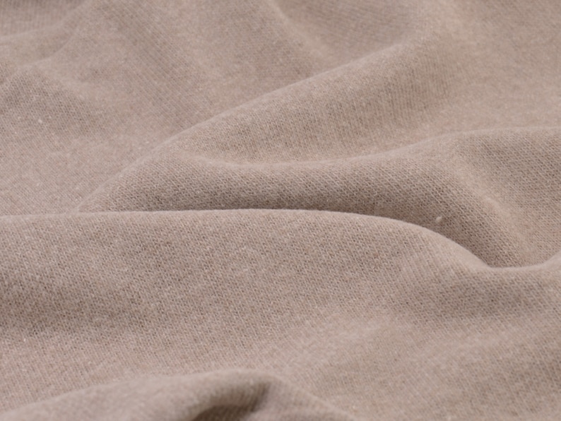 Gillo knitted cotton fabric in beige, natural by Hilco - 175 cm wide - matte melange fabric image 2
