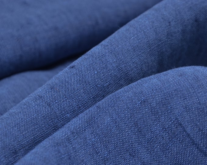 Leinenstoff Formentera von Hilco in blau, jeansblau, meliert - 150cm breit - Stoff glatt UNI