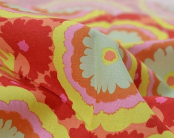 Tkanina bawełniana, tkanina patchworkowa czerwona w kwiaty, zielona, różowa, pomarańczowa - szerokość 110 cm - gładka, wzorzysta