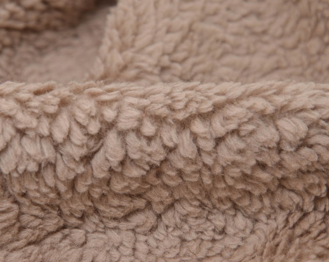 Fleece cotton teddy in beige by Hilco - 145 cm wide - fabric smooth UNI