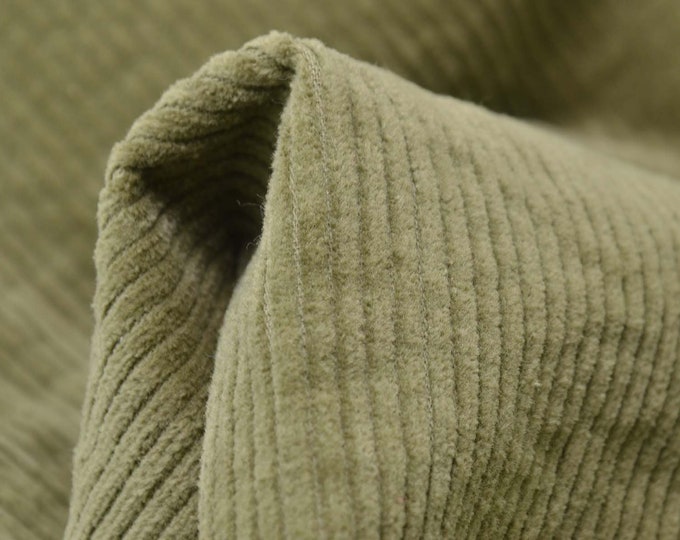 Kordstoff Baumwolle uni olivgrün mit Stretch - 145cm breit - Stoff leicht glänzend, UNI