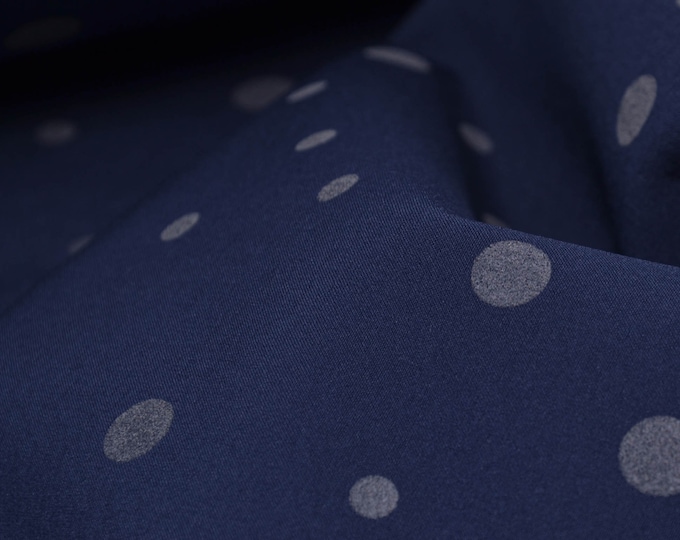 Softshell blue, dots silver, reflective - 145 cm wide - patterned fabric, dots