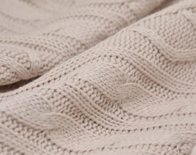 Cotton knit fabric with pattern in solid beige and sand, knit - 140 cm wide - knit fabric, solid color