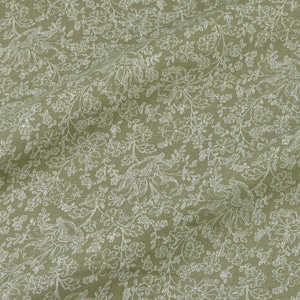 Linen Fabric, Pure Linen Green With White Flowers by Westfalenstoffe ...