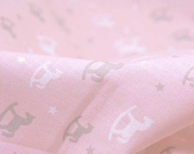 Cotton fabric rocking horse, pink, beige, white, patchwork fabric, extra wide - 295 cm wide - smooth, patterned fabric
