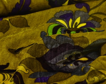 Designer-Stoff Viskose Samt gelb lila Tessuto Alta Moda - 135cm breit - Stoff glänzend gemustert