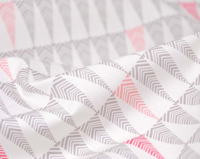 Cotton fabric with fir trees, white, light grey, rose, pink - 110 cm wide - smooth, patterned fabric