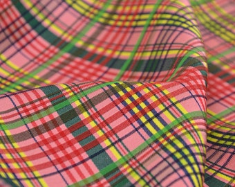 Blouse fabric acetate, viscose, checked in pink, red, green - 145 cm wide - fabric patterned checked