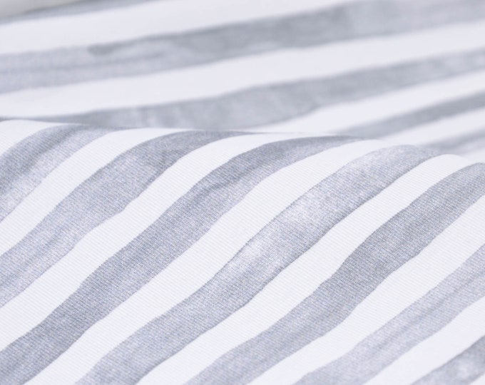 Children's jersey "Rescue Stripe" in grey, white by Hilco - 150 cm wide - patterned fabric