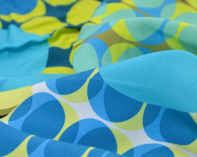 Retro polka dot viscose blouse fabric in brown, green, and blue by Hilco - 135 cm wide - matte fabric with polka dots