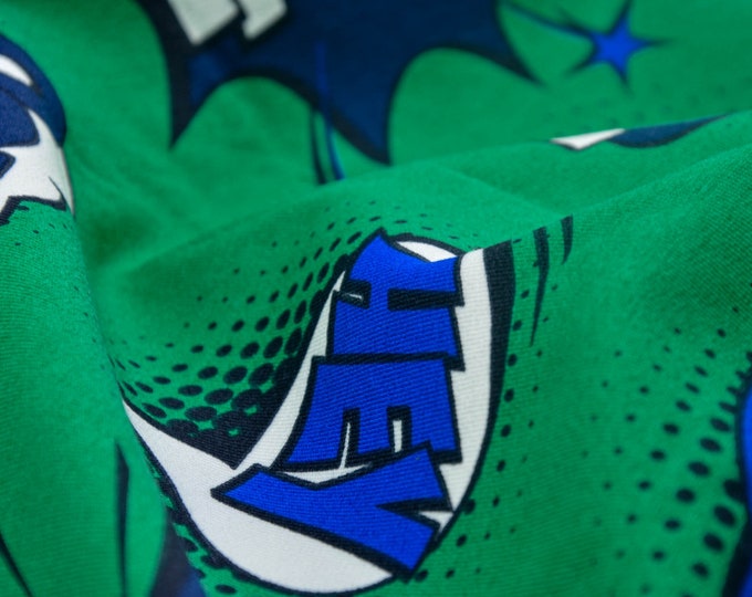 Sweatstoff im Comic Style grün, blau - 150cm breit - Stoff gemustert gemustert