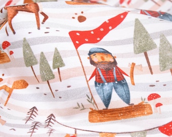 Sweatstoff Baumwolle, Streifen, Wald, Bär, Bäume von Hilco - 145cm breit - Stoff matt Streifen