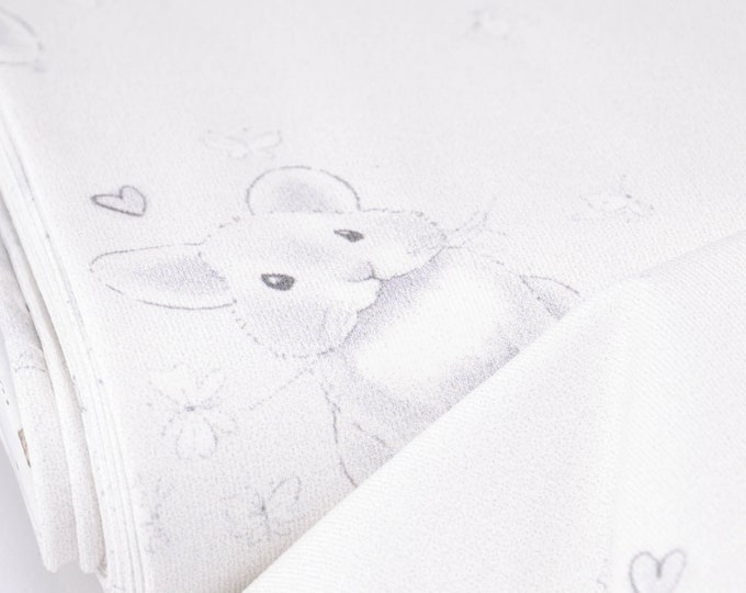 Children's jersey Baby Lapin white with rabbits for babies by Hilco - 150 cm wide - fabric patterned patterned