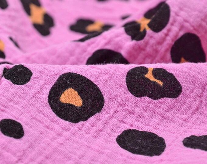 Musselin aus Baumwolle mit Leo Muster in pink - 130cm breit - Stoff gecrasht Leo