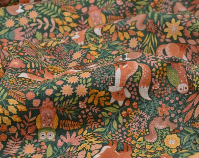 Cotton fabric, patchwork fabric from Makower UK, Autumn, fox, owl - 110 cm wide - matte fabric, animals