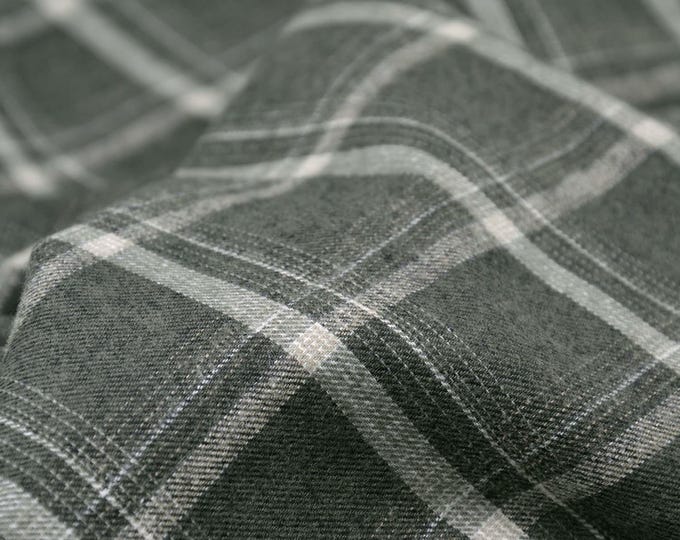 Blouse fabric flannel made of cotton with a check pattern in green and beige - 150 cm wide - patterned fabric, checks