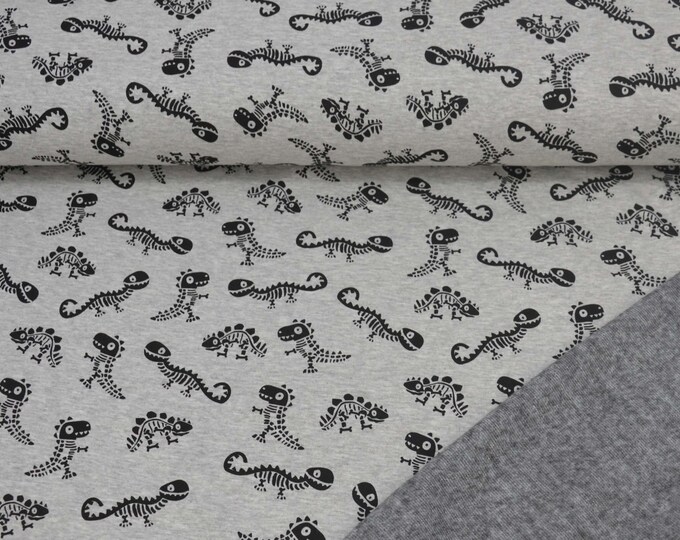 Alpenfleece Skelett, Dino, meliert, hellgrau, schwarz