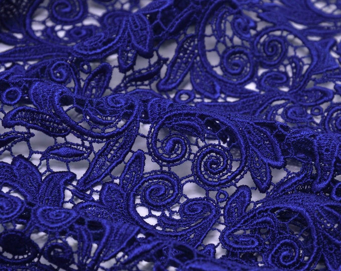 Lace fabric for evening wear Guipure lace in blue - 105 cm wide - fabric patterned patterned