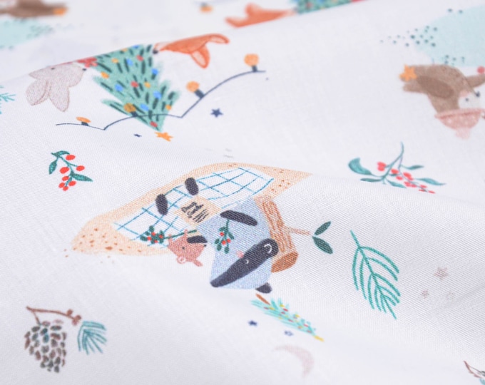 Baumwollstoff Weihnachten, Winter, Tiere, Weihnachtsbaum - 145cm breit - Stoff matt Weihnachten