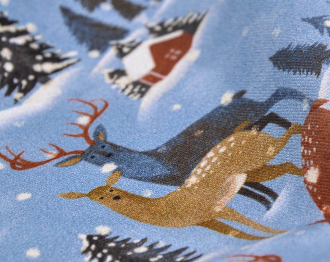 Sweat Weihnachten, Rehe, Schnee, blau von Hilco - 145cm breit - Stoff gemustert Weihnachten