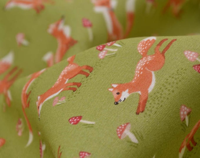Cotton fabric, patchwork fabric from Makower UK, Autumn, Fox, Mushrooms - 110 cm wide - matte fabric, animals