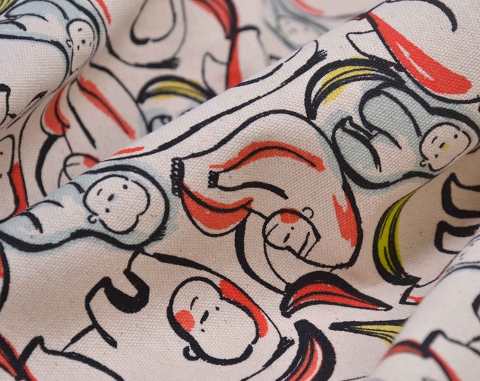 NEU! Canvas Dekostoff Affe, Banane, Natur, Baumwolle, rot, beige