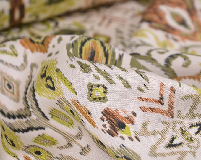 Blouse fabric satin made of viscose with retro pattern in beige, green - 145 cm wide - fabric slightly shiny, patterned