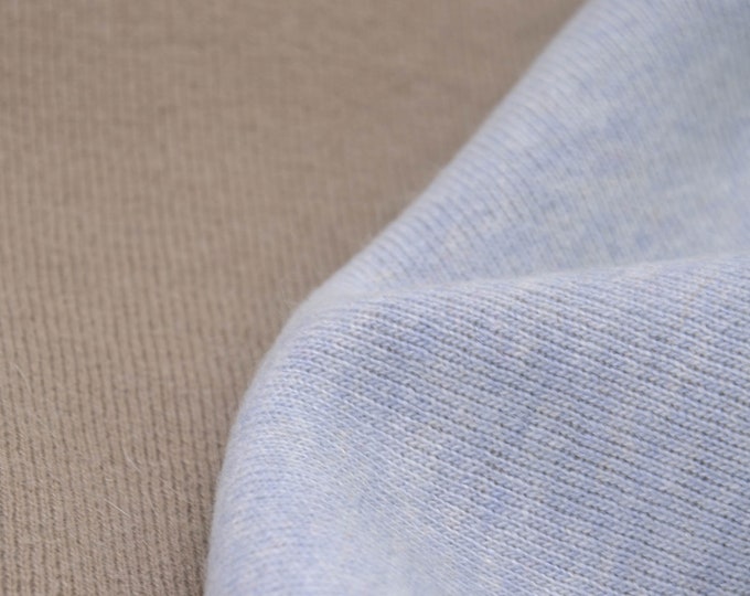Strickstoff mit Angorawolle Doubleknit beige, hellblau made in Italy - 130cm breit - Stoff matt UNI