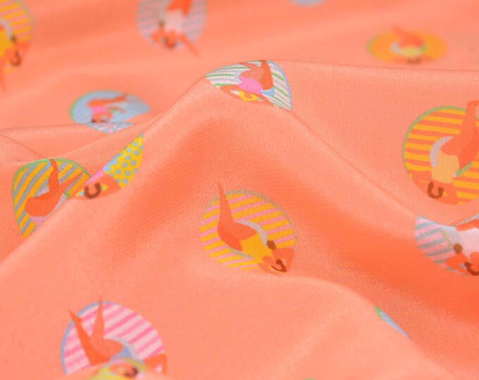 Silk fabric in apricot with women, people, chiffon, patterned - 140 cm wide - semi-transparent fabric, patterned