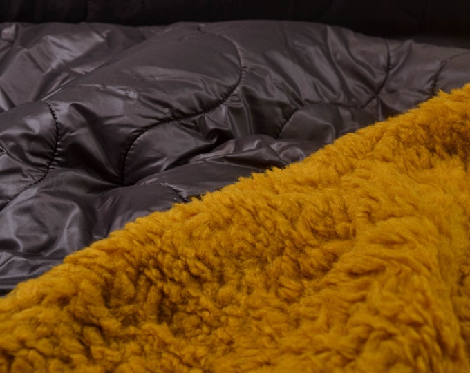 Coat fabric quilted fabric with teddy in brown and yellow by Hilco - 140 cm wide - fabric smooth UNI