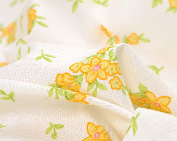Cotton fabric with floral print, white, yellow, green, patchwork fabric - 150 cm wide - smooth, patterned fabric