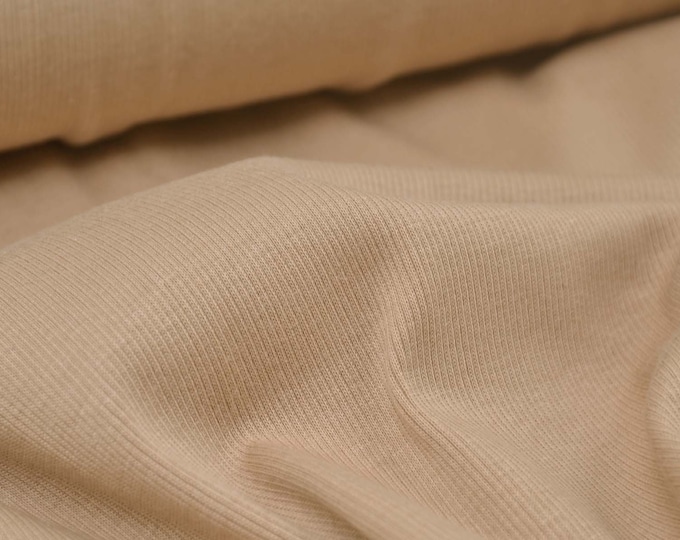 Jersey fabric made of cotton, rib jersey, plain beige, natural - 130 cm wide - fabric matt, UNI