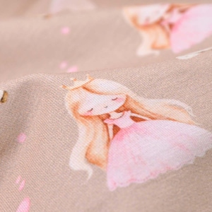 Children's jersey with unicorn, princess, beige, pink by Hilco - 150 cm wide - smooth, patterned fabric