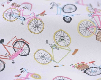 Westfalenstoffe Münster, bicycles, flowers, pink, green, white, cotton, patchwork